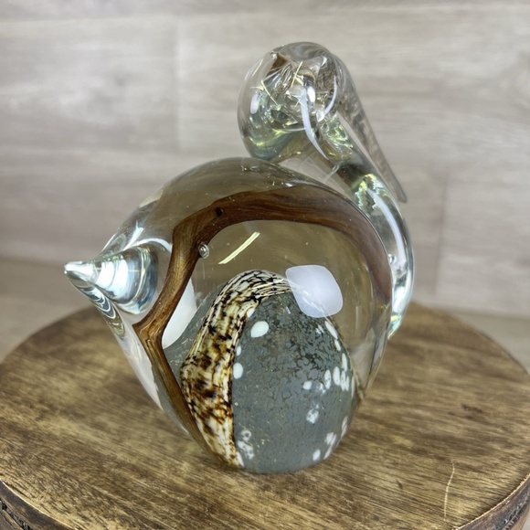 VTG Murano Style Hand Blown Glass Bird Pelican Paperweight 5" - Colorful Belly - Picture 2 of 12
